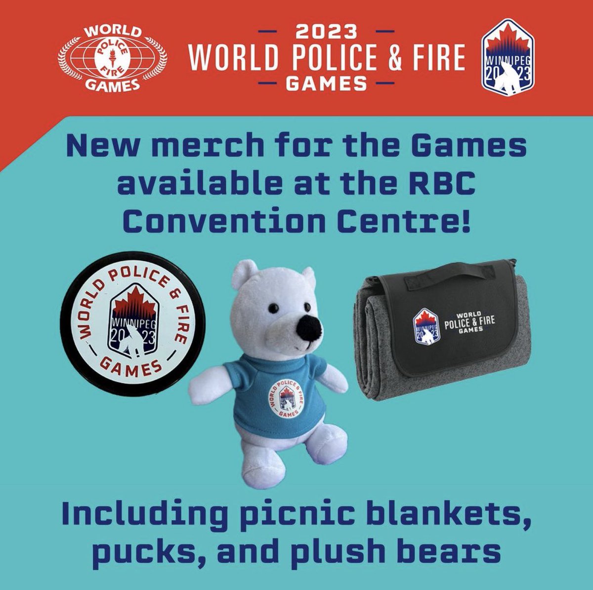 Check out the Games time merchandise now available at the RBC Convention Centre! 

#Winnipeg #OnlyInThePeg #Canada #Manitoba #SeeYouinWinnipeg #FirstResponders #WPFG #2023WPFG #FrontLinetoFinishLine #Sports #Merchandise