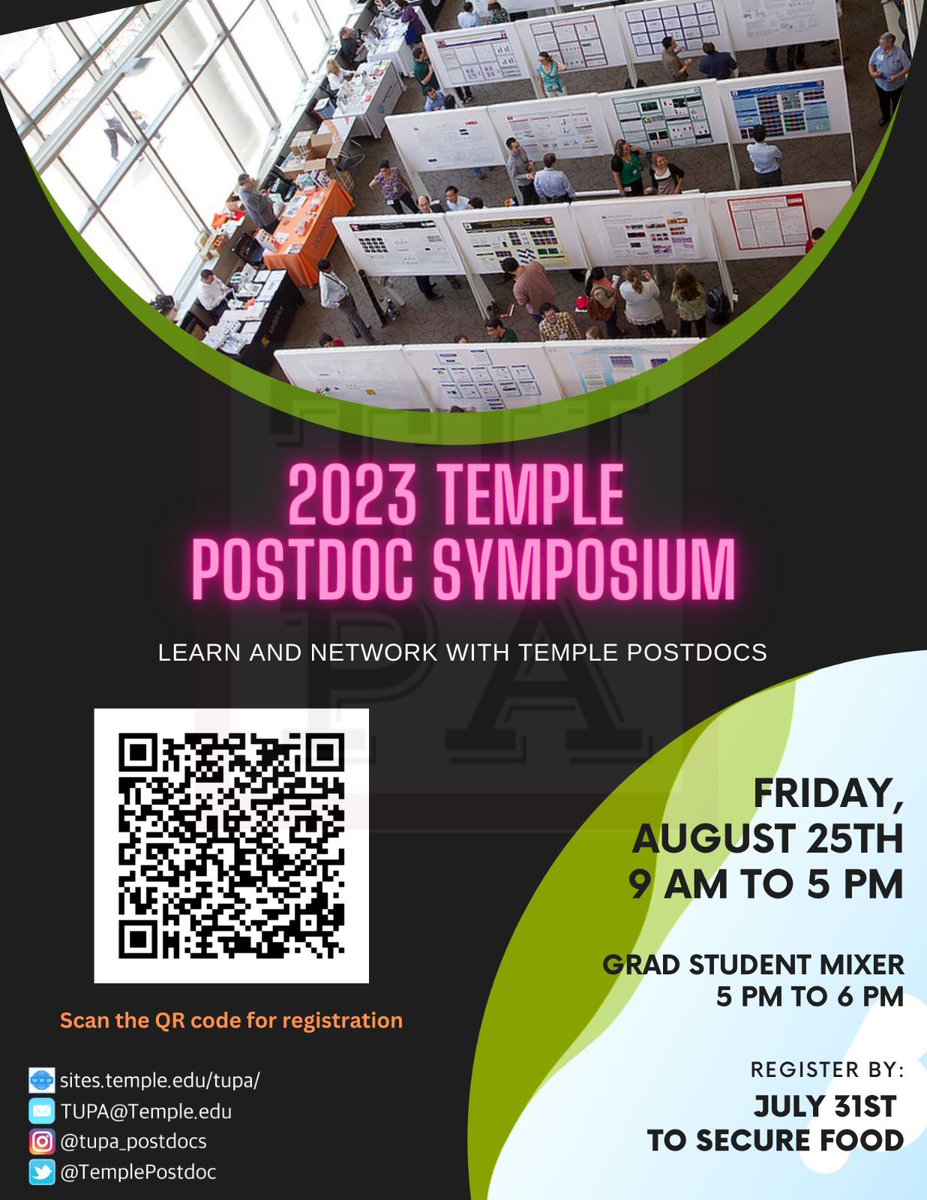 Temple University Postdoctoral Association (@templepostdoc) on Twitter photo Join 2023 Temple Postdoc Symposium! #postdocs #Philadelphia #templeuniversity Join 2023 Temple Postdoc Symposium! #postdocs #Philadelphia #templeuniversity