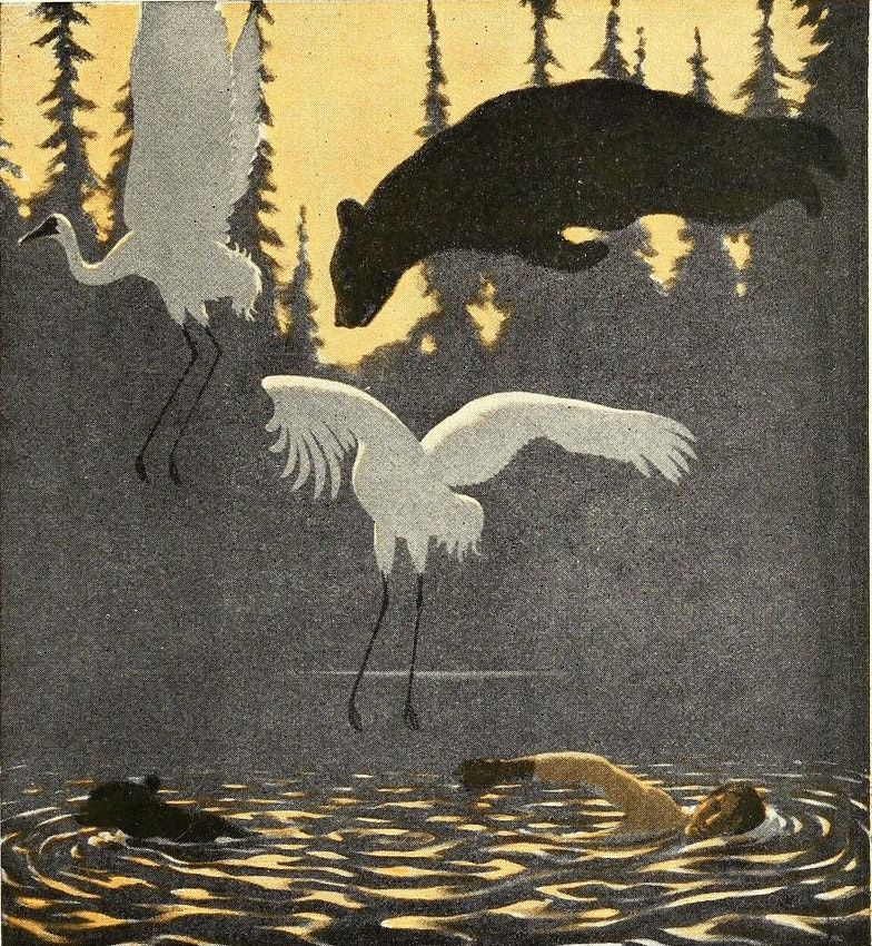 Illustration from The Living Forest (1925), by the Canadian painter Arthur Heming who — having been diagnosed with colourblindness as a child — worked for most of his life in a distinctive palette of black, yellow, and white: buff.ly/2xDkmtL