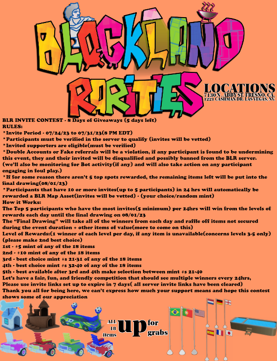 👀All 18 items up for grabs!
Not in the <a href="/BlocklandR/">BlockLand🎨Rarities</a> discord? Join Now!
discord.gg/B4bY8BxM 
#BLR #Invite #Giveaway