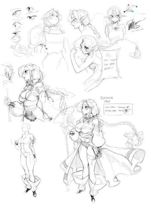 [oc] Cordelia Milo design sheet. Playing around designing a Mage/Tank type of character in my world. 