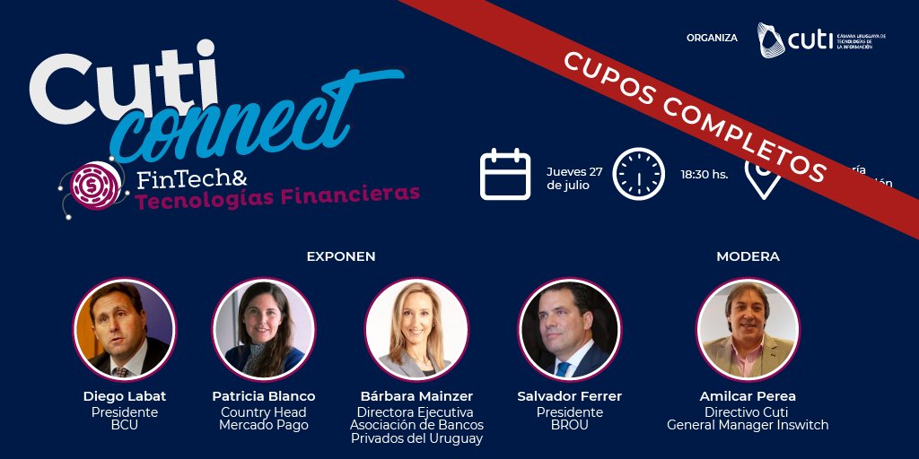 CutiUy's tweet photo. ¡Cupos Agotados! 📣 Nos vemos mañana en el #CutiConnect de FinTech &amp; Tecnologías Financieras.

Estaremos junto a @DiegoLabat, Patricia Blanco, @bcmainzer y @SalvadorFerrer7 hablando sobre "Fintechs y Bancos: Un romance digital en tiempos de innovación".

Modera: @AmilcarPerea https://t.co/mZLBN2GMBe
