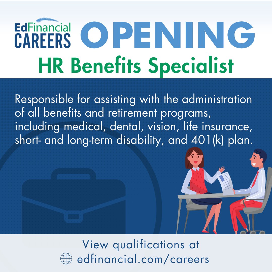 With our growing EdFamily, we need more help with assisting our employees with their benefits.

See details about the HR Benefits Specialist position at edfinancial.com/careers.