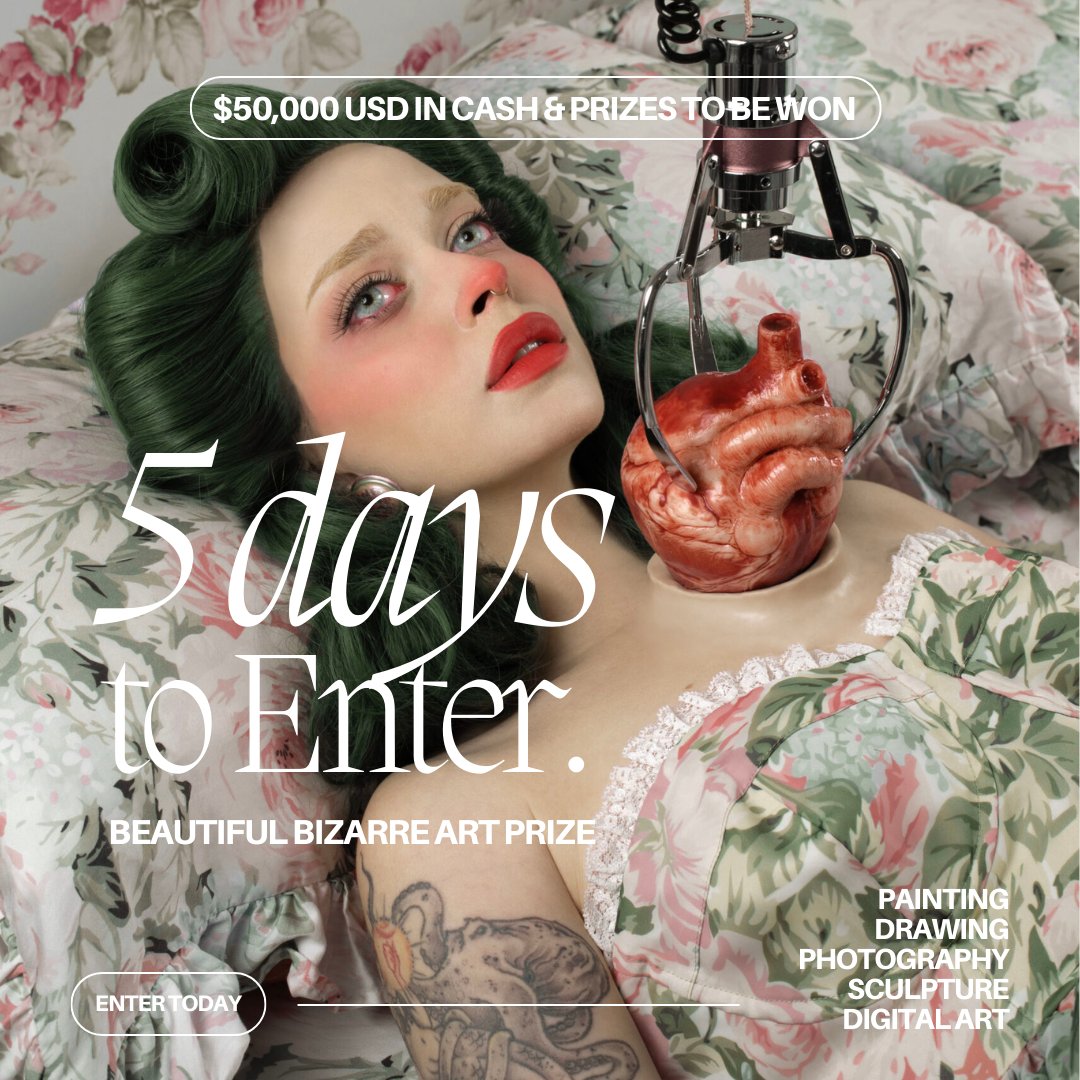 👉QUICK! 5 day left to enter the Beautiful Bizarre Art Prize. It's super easy, just enter the best work from existing portfolio, you dont need to create a new work - mailchi.mp/beautifulbizar…