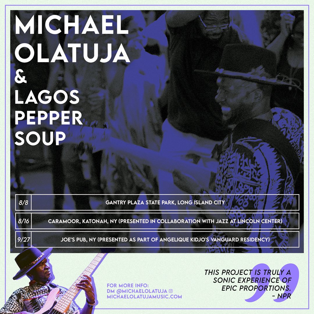 🚨Summer with “Lagos Pepper Soup”. Join us for a high-energy evening of hard-hitting Afrobeat, jazz, and funk. 😊🔥 8/8: Gantry Plaza State Park 8/16: Katonah, NY (Collaboration with Jazz At Lincoln Center) 9/27: Joe’s Pub, NY (Curated by Angelique Kidjo) #LagosPepperSoup