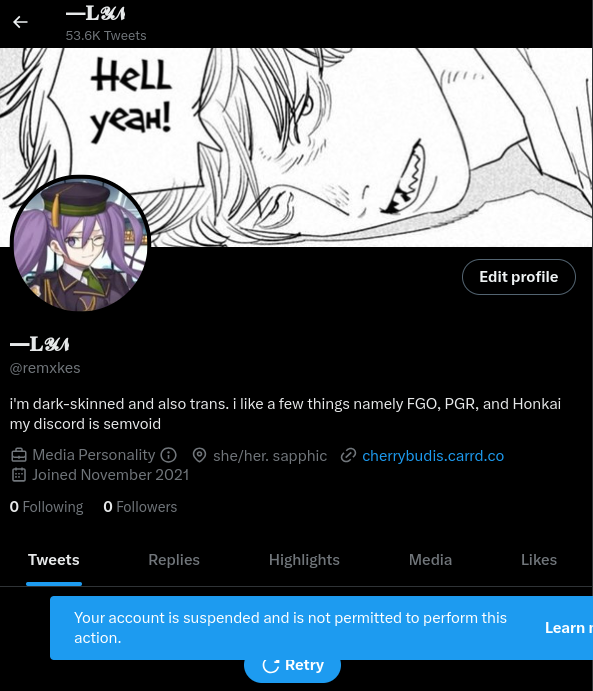 remxxing's tweet photo. Uhhh retweet for mutuals I guess, don't really know if my mains getting unsuspended or not, but if it is I'll stop using this account https://t.co/tPUwP1Zqij
