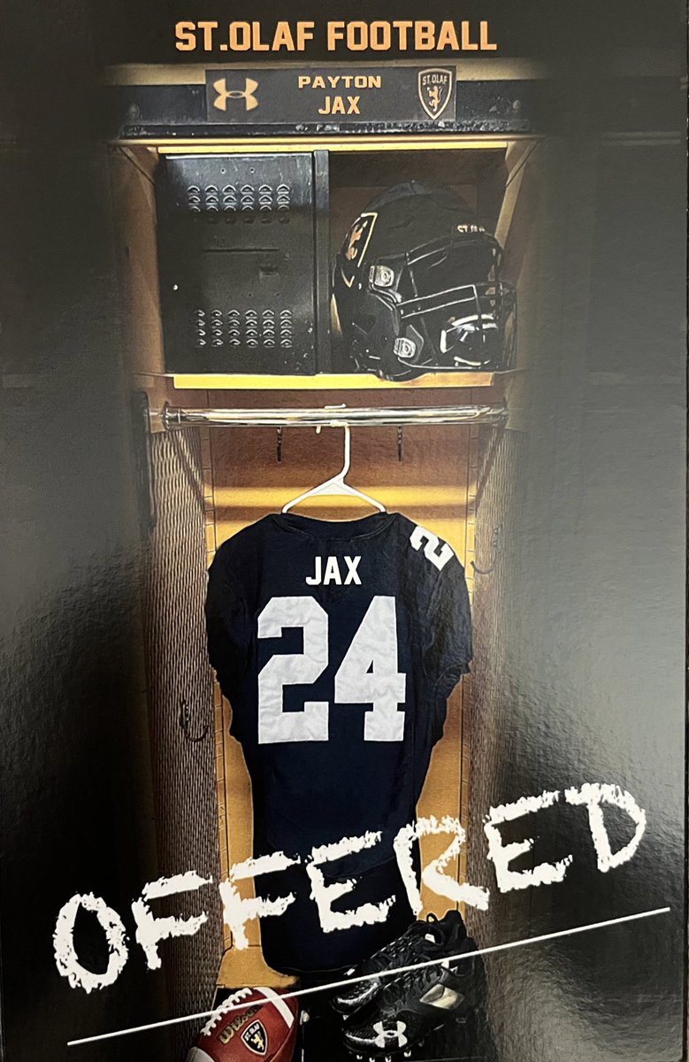 I am honored to receive my second offer from <a href="/StOlafFB/">St. Olaf Football</a>. I want to thank <a href="/JamesKilian/">James Kilian</a> for the opportunity! <a href="/Coach_MPaulson/">Matthew Paulson</a> <a href="/CoachHalder/">Ben Halder</a> <a href="/ByronMNFootball/">Byron Bears Football</a>