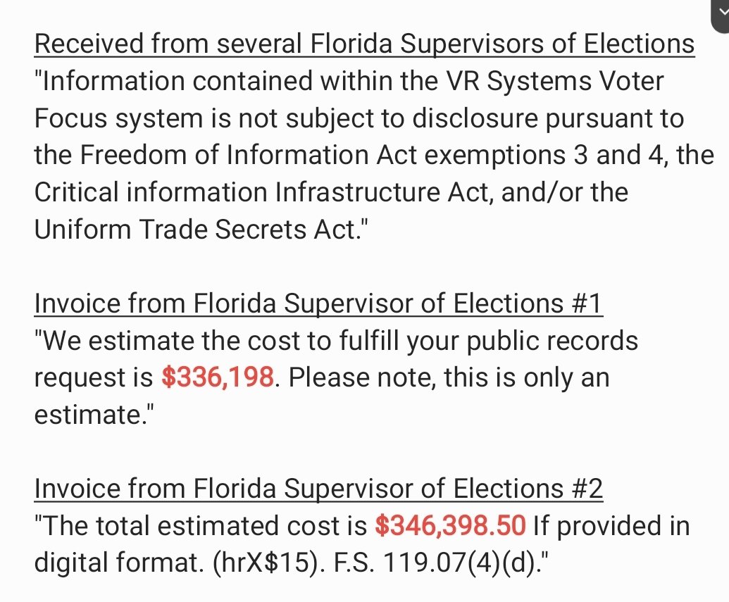 Providing access to public records is a duty of each agency. (Florida Statute 119.01) So why do most elections supervisors block access to otherwise non-exempt records? #ShowUsYourWork #FloridaElections