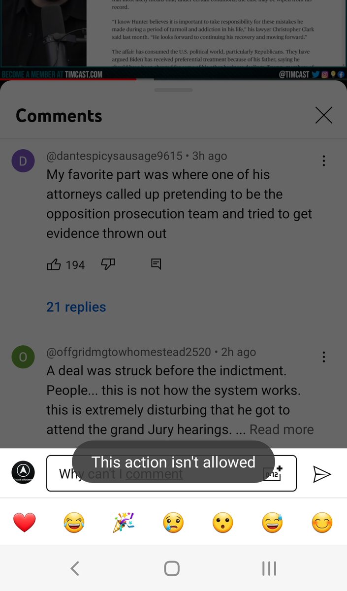 CouncilofAndrew's tweet photo. @Timcast Tried to leave a comment on your video but it looks like YouTube is censoring you, as usual https://t.co/i9Lux9gPAm