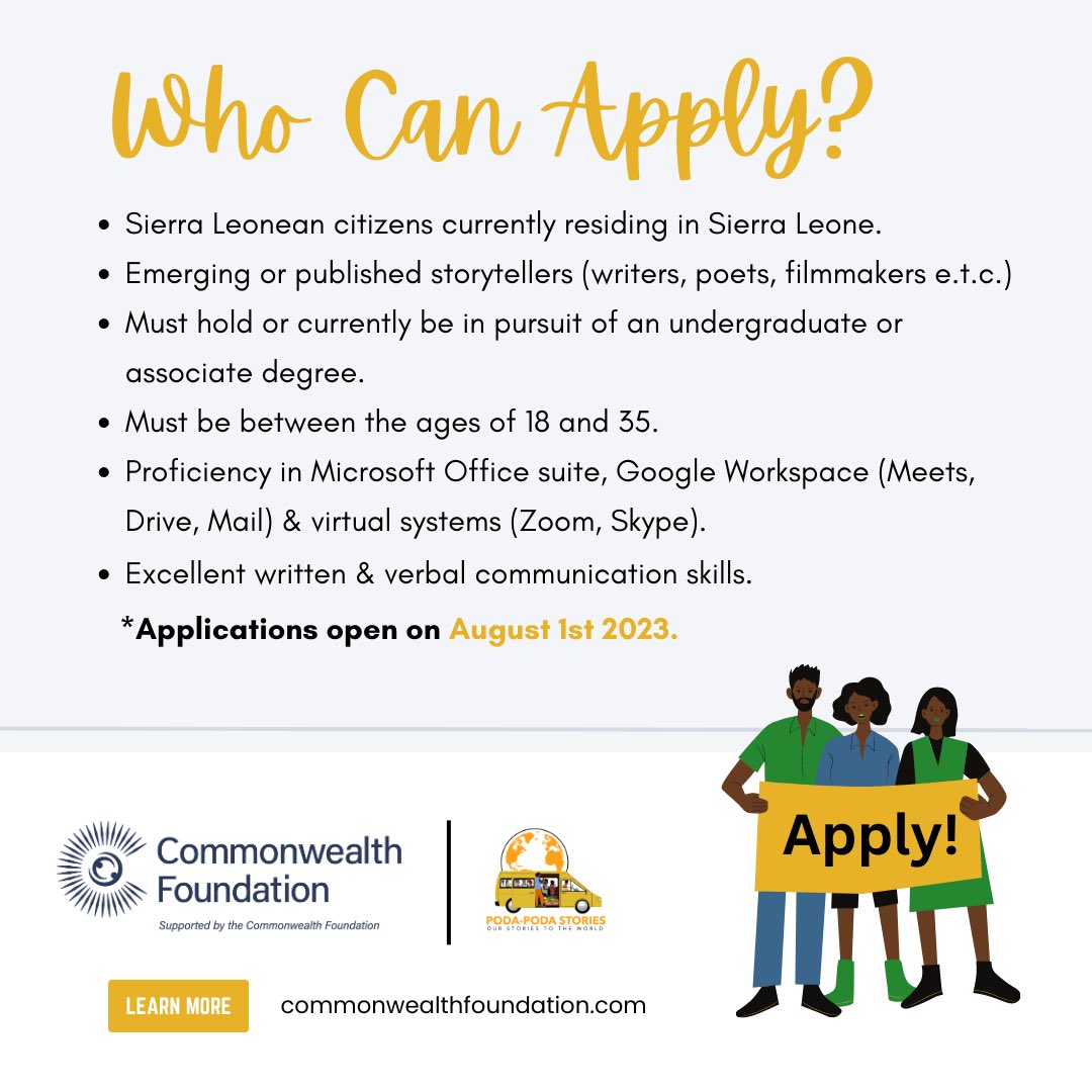 Hello Poda-Poda family,
We’re pleased by your enthusiasm for our up-coming fellowship. Here are some details 👇🏾

Applications open on August 1st❗️
Visit poda-poda.com/fellowship for more.