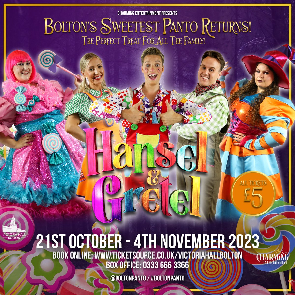 🍭 HANSEL AND GRETEL 🍬 We delighted to announce that our October Half Term Panto this year will be, Hansel and Gretel - an all new production starring Bolton Favourite BYRON WITCHELL (Chester) as Hansel! 🎭 🎟️ ticketsource.co.uk/victoriahallbo… #boltonpanto #boostingbolton