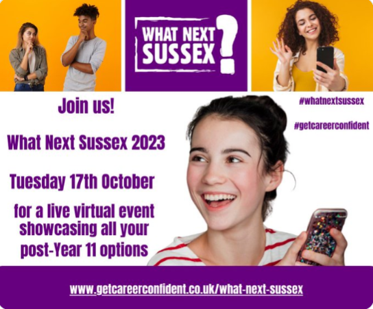 What Next Sussex! It’s big, it’s free, it’s action-packed and it's coming on Tues 17th Oct! Chat with careers experts, meet local employers, hear about exciting courses and get advice on next steps, there’s everything you need in one place! #WhatNextSussex getcareerconfident.co.uk/what-next-suss…