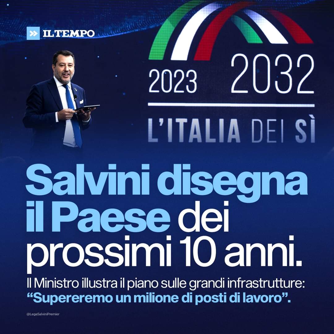 LegaSesto's tweet photo. Salvini disegna il Paese dei prossimi 10 anni. Il Vicepremier e Ministro illustra il piano sulle grandi infrastrutture: "Supereremo un milione di posti di lavoro".
#italiadeisì 🇮🇹
#legaSesto 
#legasestosangiovanni 
#legasalvinipremier https://t.co/lf6kdWm8Ax