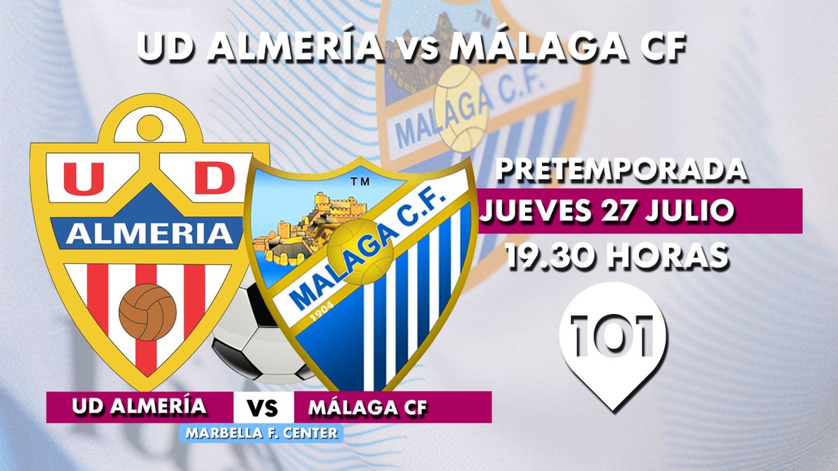 ⚽ ¡𝗩𝗜𝗩𝗘 𝗟𝗔 𝗣𝗥𝗘𝗧𝗘𝗠𝗣𝗢𝗥𝗔𝗗𝗔 del 𝗠𝗔́𝗟𝗔𝗚𝗔 𝗖𝗙 en #𝟭𝟬𝟭𝘁𝘃 !
📅 𝗝𝗨𝗘𝗩𝗘𝗦 𝟮𝟳 𝗷𝘂𝗹𝗶𝗼 en #MARBELLAFCENTER
🕢 𝟭𝟵.𝟯𝟬 𝗵𝗼𝗿𝗮𝘀 
👉 <a href="/U_D_Almeria/">UD Almería</a> vs <a href="/MalagaCF/">Málaga CF</a>  
📺 𝗧𝗗𝗧, 𝘄𝗲𝗯 𝘆 𝗰𝗮𝗻𝗮𝗹 𝗱𝗲 𝗬𝗼𝘂𝗧𝘂𝗯𝗲 𝗠𝗮́𝗹𝗮𝗴𝗮
#MálagaCF #Deportes101