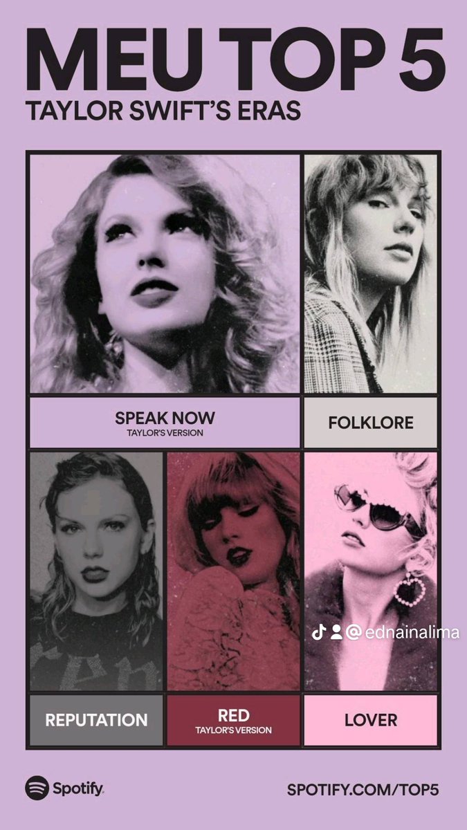 LimaEdnaina's tweet photo. Meu#Top5doSpotify da Taylor. https://t.co/dxRnkT7EjT