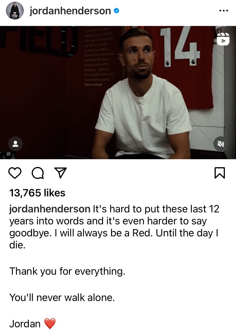AnfieldSector's tweet photo. Goodbye message from Henderson. https://t.co/u2UrLCbyLT