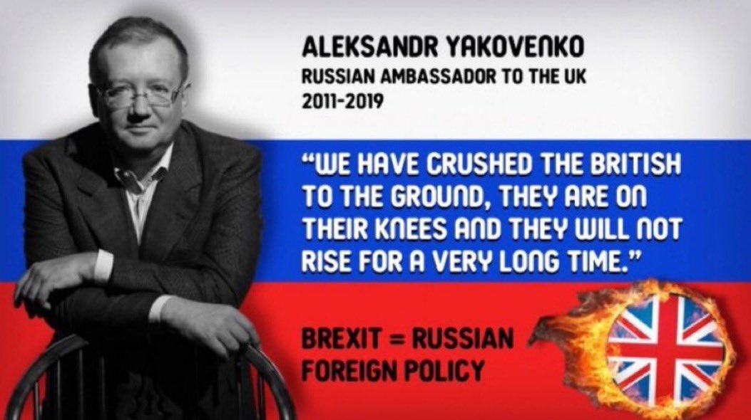 A reminder that after successfully funding #ToryRussianPuppets & Fartrage to get Putin’s BrexShit, the Russian Ambassador crowed…