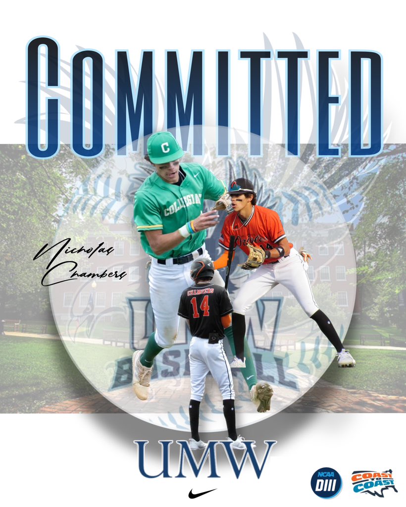 Nicholas Chambers (@nikochambers14) on Twitter photo I am very excited to announce my commitment to play baseball at the University of Mary Washington! I would like to thank God, and every one of my coaches, teammates and friends, along with my family, for helping me achieve my dream of playing college baseball.
<a href="/umw_baseball/">UMW Baseball</a> I am very excited to announce my commitment to play baseball at the University of Mary Washington! I would like to thank God, and every one of my coaches, teammates and friends, along with my family, for helping me achieve my dream of playing college baseball.
<a href="/umw_baseball/">UMW Baseball</a>