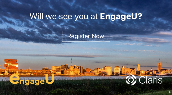 ClarisOfficial's tweet image. Good news! 🤩 There&apos;s still time to take advantage of early bird pricing for EngageU. Sign up by July 31, 2023 to save on your ticket to the largest in-person #ClarisFileMaker conference in Europe. Register today. engageu.eu