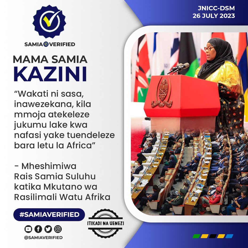 rutaraka's tweet photo. 📍Dar es Salaam, Tanzania

“MAMA SAMIA KAZINI”

"Wakati ni sasa, inawezekana, kila mmoja atekeleze jukumu lake kwa nafasi yake tuendeleze bara letu la Afrika "- Mhe. Rais Dkt. @SuluhuSamia 

#SamiaVerified✅
#Sheistherealdeal
#Kaziiendelee https://t.co/OVDq01V3yp