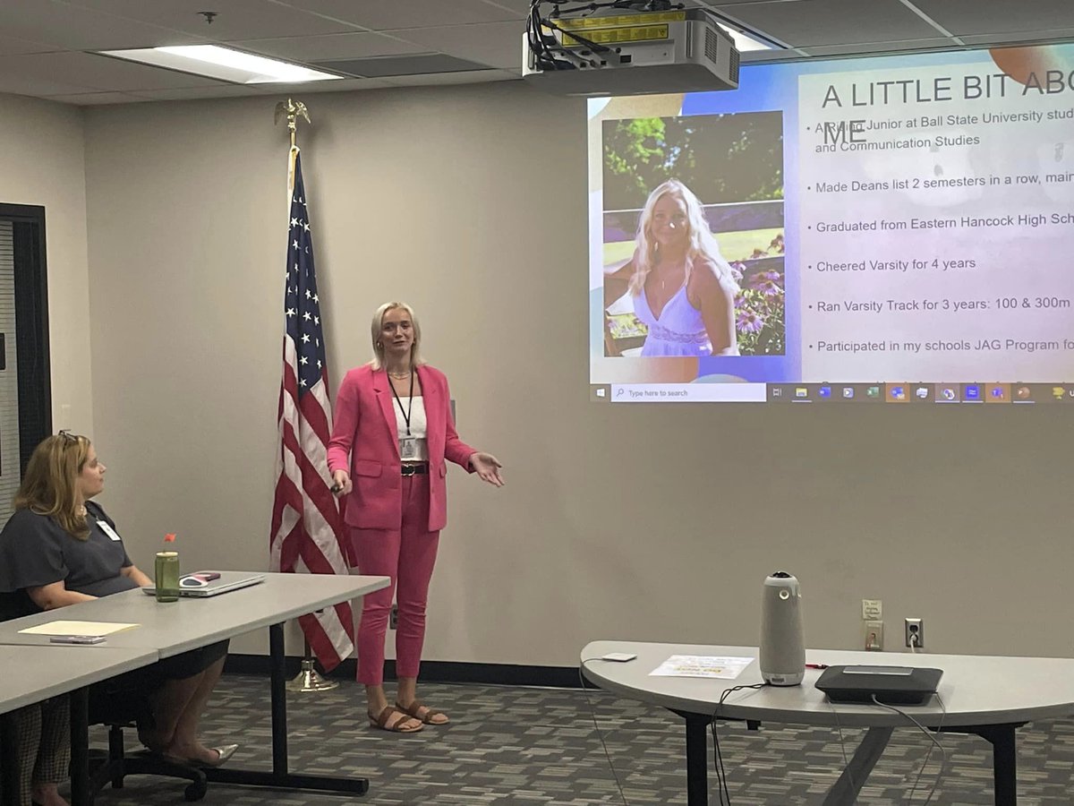jagindiana's tweet photo. Mikala Linstrum, our @WorkForIndiana summer intern and @EH_JAG alum, presented to @WorkforceIND leadership about what she's learned being part of the team all summer, and what's next! She's a rising 🌟! @CSC_EH @JAGnational @GrowINWorkforce https://t.co/OmrORiRy8J