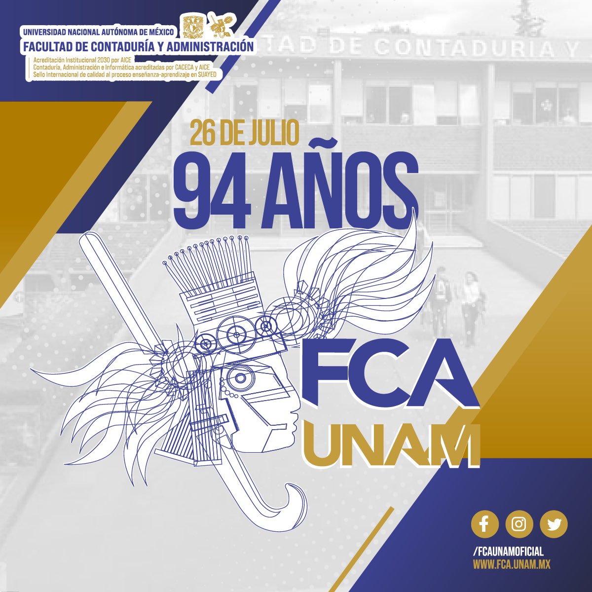 💚¡¡¡FELIZ CUMPLEAÑOS 94 FCA UNAM!!!🥳

#UnDíaComoHoy de 1929 se fundó nuestra Facultad de Contaduría y Administración. ¡#UnGOYApara toda la #ComunidadFCA! 

26 de julio de 1929

Escucha el  disco que conmemoró nuestros 90 años #OrgulloFCA > spoti.fi/3xZS4np