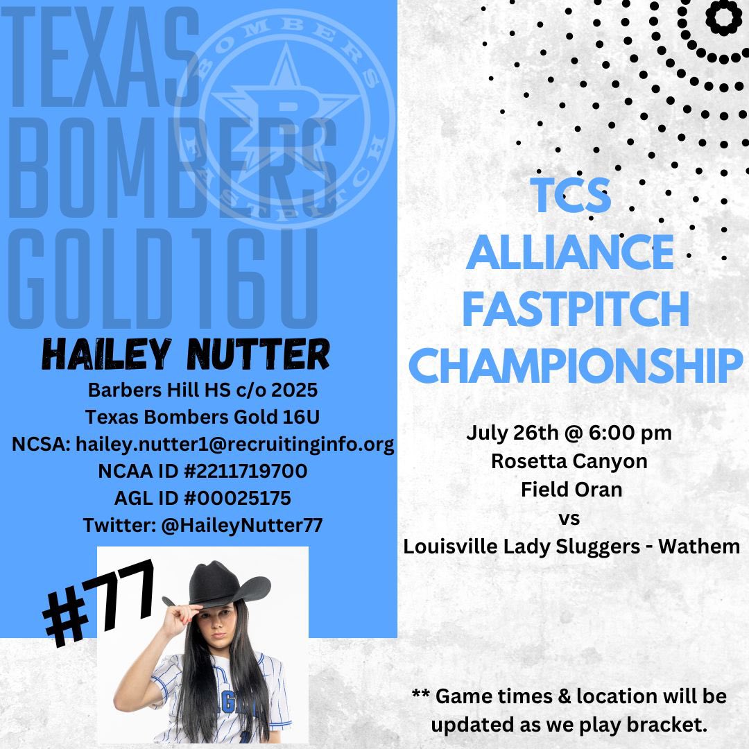 It’s Game Day!!! Let’s go Bombers! @dale_serie @rshawn7520 @bombercoach @catosterman @thealliancefp @triplecrownspts @fastpitch_pro @SoftballScouts @D1Softball 
#AllGasNoBreaks
