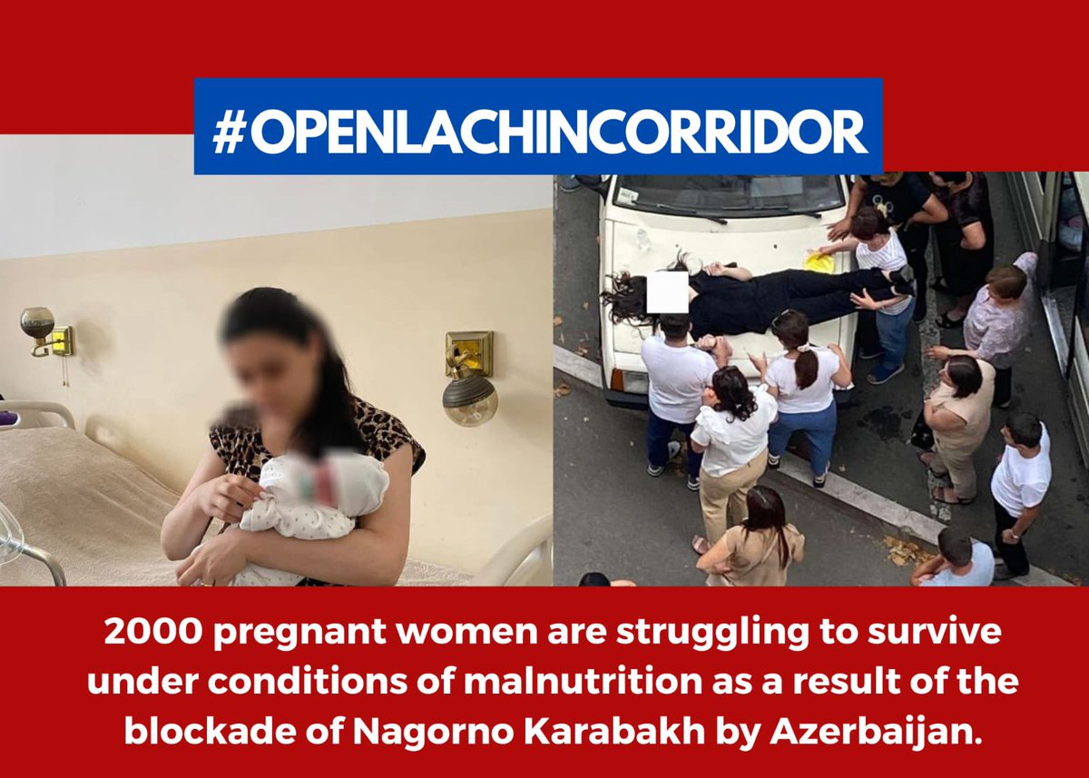 #OpenLachinCorridor

Blockade of #NagornoKarabakh by #Azerbaijan has devastating consequences for civilian population, including pregnant women. Currently, more than 2000 pregnant women of #Artsakh are facing threat of miscarriage.