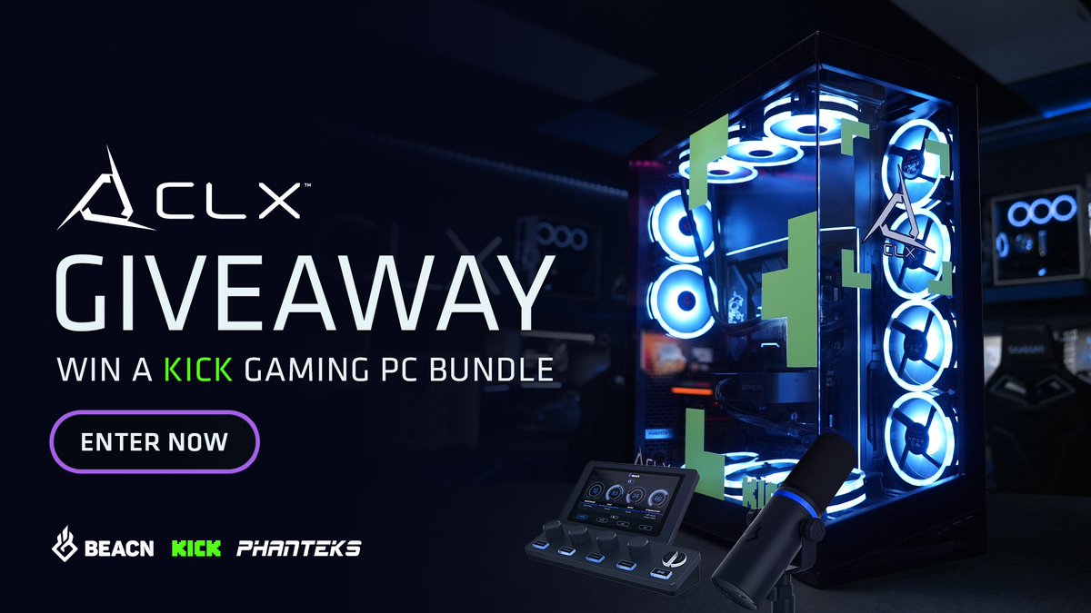 CLXGaming's tweet photo. ▪️🚨 GLOBAL GIVEAWAY 🚨▪️

There are only a few days left to enter our GIVEAWAY with @beacn and @Phanteks to win a custom @kick themed PC and @beacn bundle!

🟢LIKE 
🔵RETWEET 
🔴TAG A FRIEND 

Enter here:
https://t.co/5Lzr6ObUtb

#CLXGaming #CLXRa #BeHeard https://t.co/Xo20K8RoHD