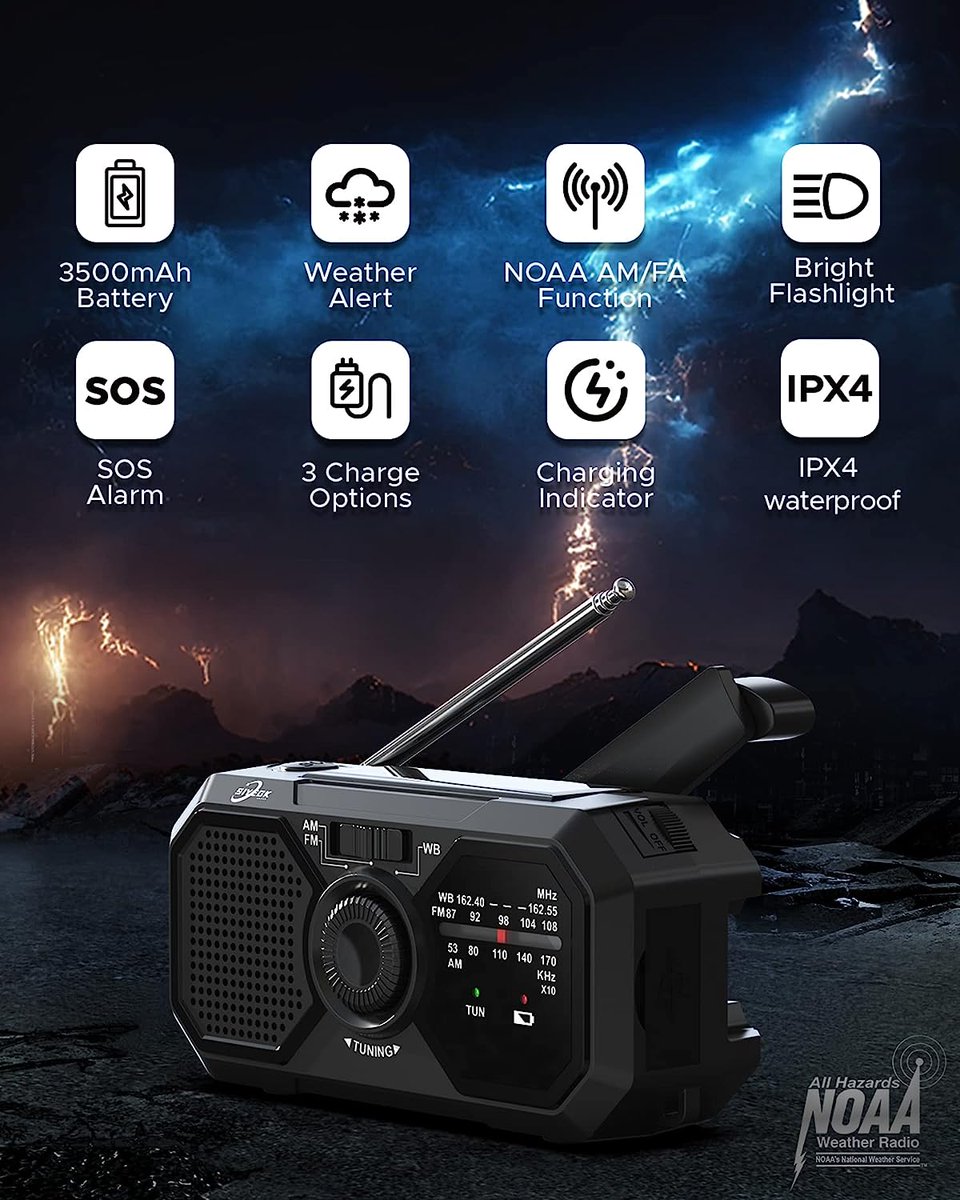 The Siygek Emergency Radio for $17! 
At Amazon: https://t.co/sfW7m42QcM 
Identical to the the Kaito V5.  Above Average AM Reception.  Decent Light Source.  Compact.
#kaito #v5 #siygek #am #fm #noaa #weather #emergency #radio #deal https://t.co/9eAyAUQ5UO