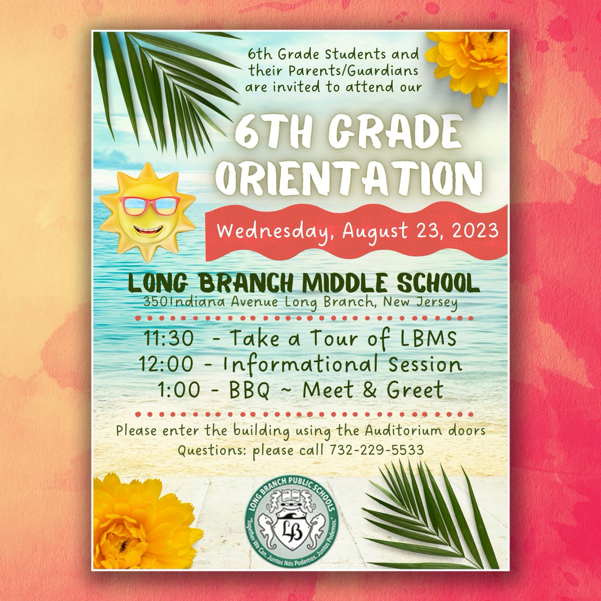 Attention Parents: 6th Grade Orientation will take place at LBMS on Wednesday, August 23 starting at 11:30am!

#LBTogetherWeCan #JuntosNosPodemosLB #JuntosPodemosLB