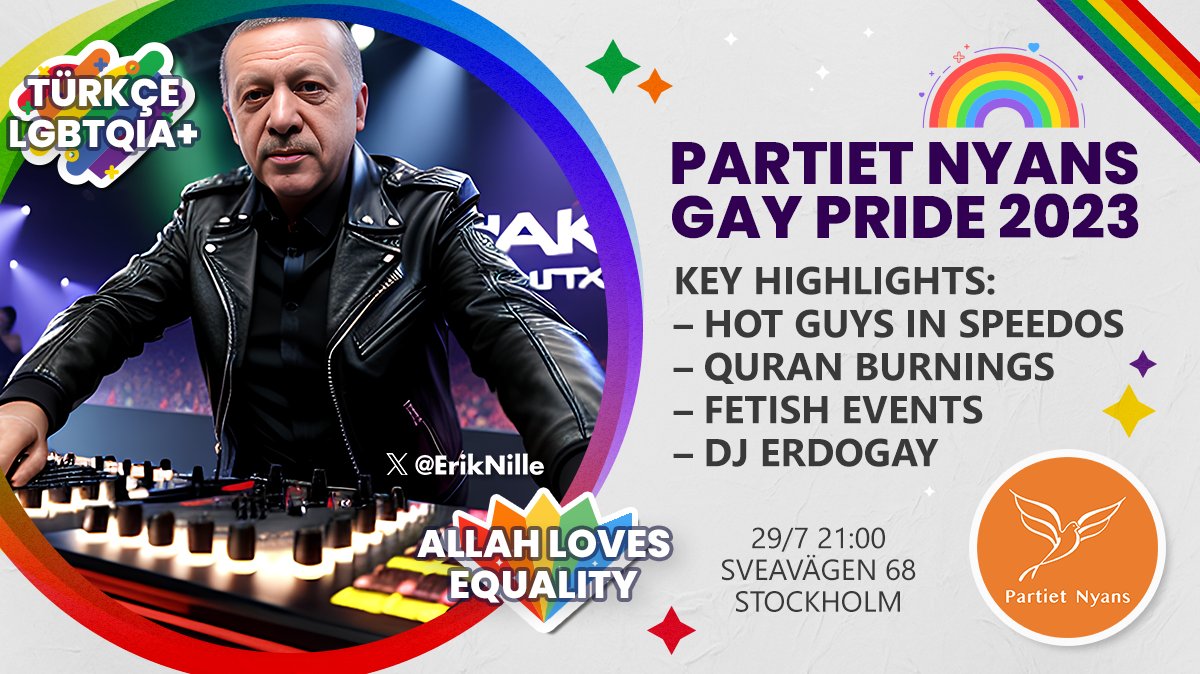 Partiet Nyans bjuder in till en afton i kärlekens tecken!
#Erdoğan #Yüksel #pride #quran #quranburning #türkiye #party #sweden #islam #haram #muslim