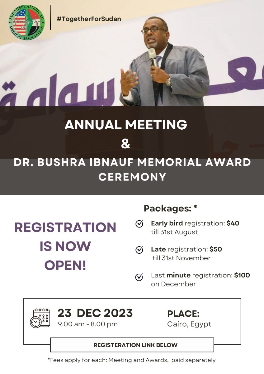 SudAmeriMedAsn's tweet image. Dr. Bushra Ibnauf Memorial Award Ceremony and Annual Meeting - mailchi.mp/sama-sd.org/ca…