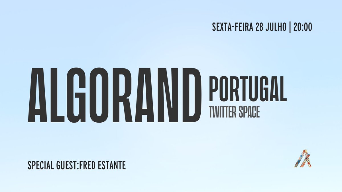 📢🇵🇹 Em contagem decrescente para uma conversa imperdível! Junta-te a nós no Twitter Space, dia 28 de Julho às 20h, para uma emocionante troca de ideias entre a comunidade #Algorand Portugal e o especialista de renome em Web3 Algorand, <a href="/fredestante/">FredEstante.algo</a>! 

🤝 Não percas esta