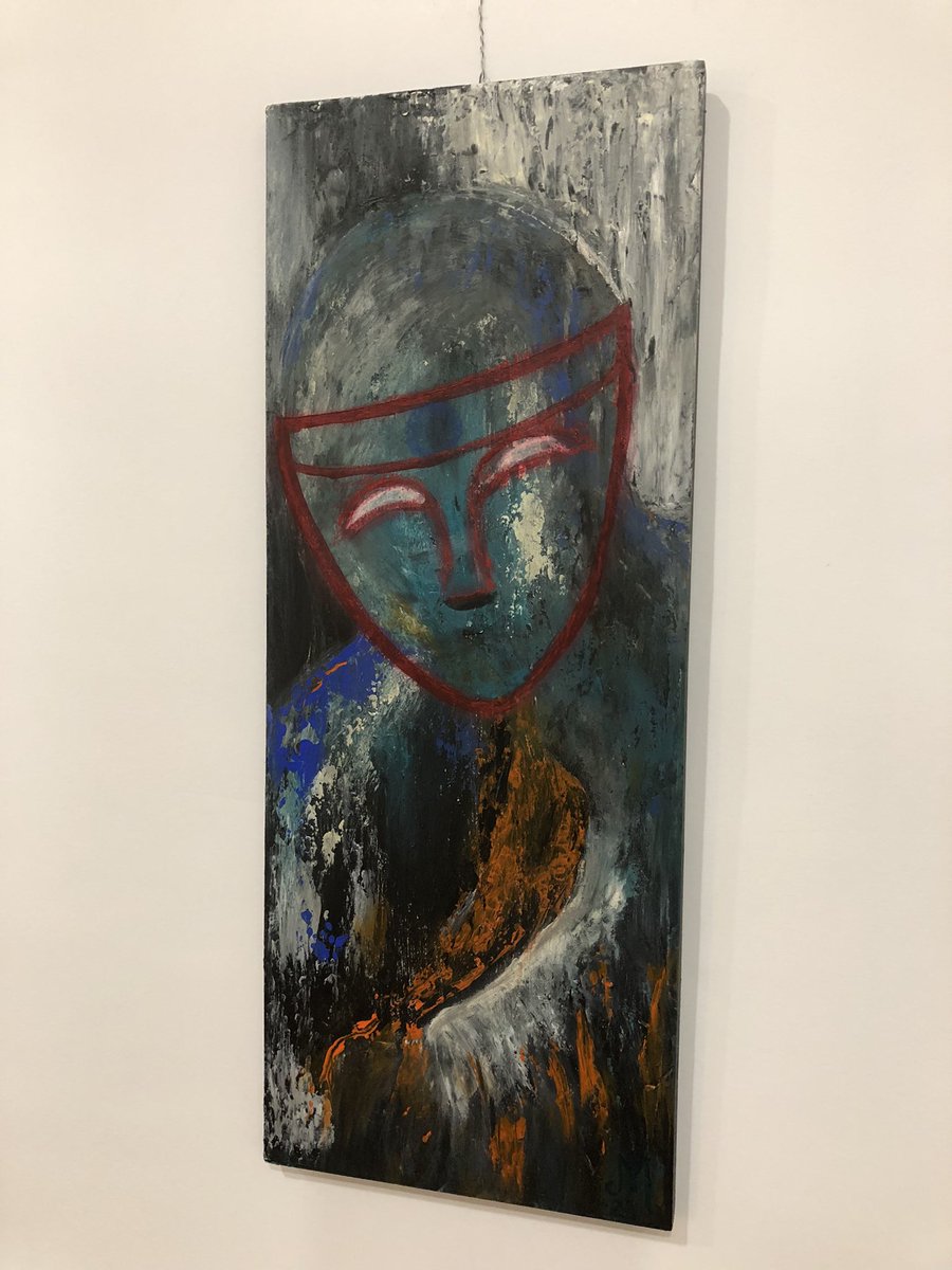 "Invisible mask" 50x20cm acrylic. Our mask is invisible, but we don't know it. This is part of the character series. opensea #nftforsale #openseaart #art #artforsale #painting #paintingsforsale #characterpaintings #OpenseaNFTs