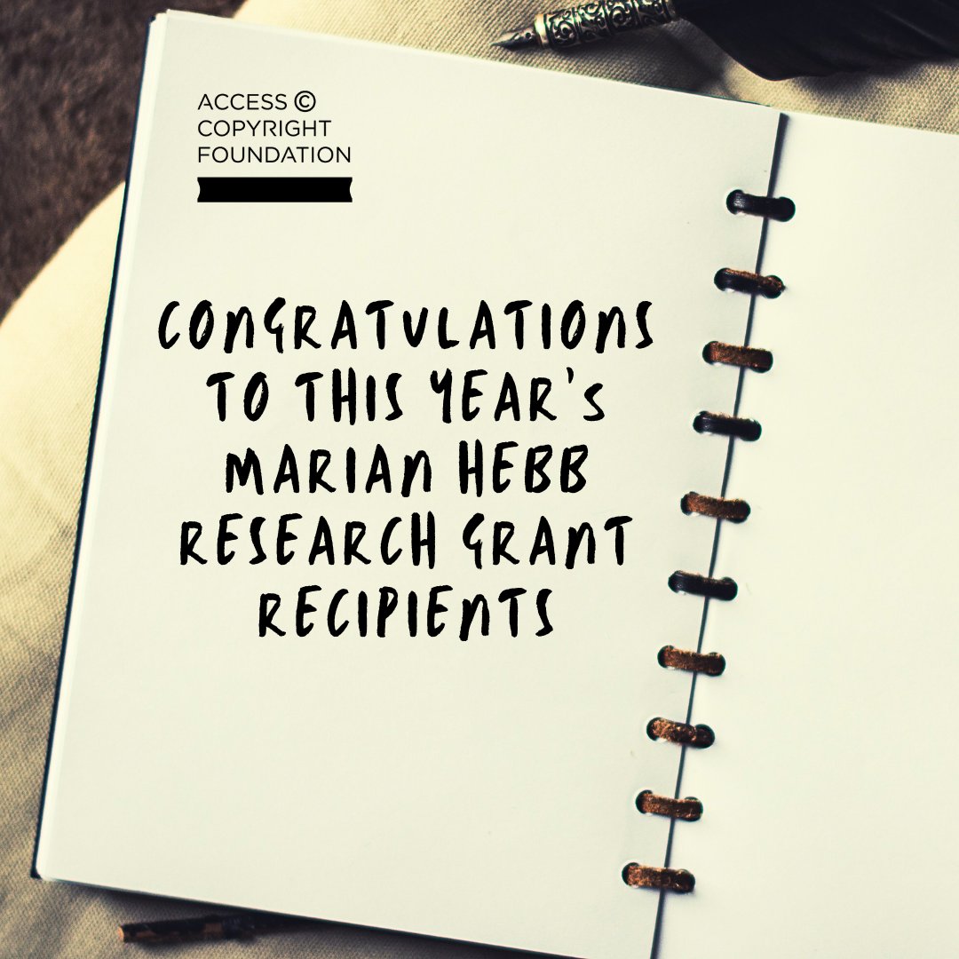 AccessCopyright's tweet photo. 🧵

Access Copyright Foundation is pleased to announce the 37 creators who have been awarded Marian Hebb Research Grants for this year. https://t.co/v1nZXcqCgI