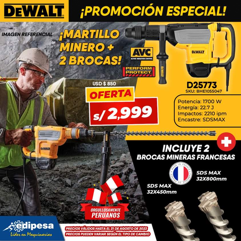 edipesaperu's tweet photo. 👨‍🔧¡¡OFERTA: MARTILLO MINERO + 2 BROCAS DEWALT !!👩‍🔧
Compre un rotomartillo D25773 y llevate 2 brocas mineras francesas para tus trabajos de perforación de piedra azul y rocas.
✅ ¡COMPRE AHORA!👉 https://t.co/R5JU6SCQd5
✅ Escríbenos al Whatsapp: 981941710 /  981410222 https://t.co/kbB0Ge4ayD