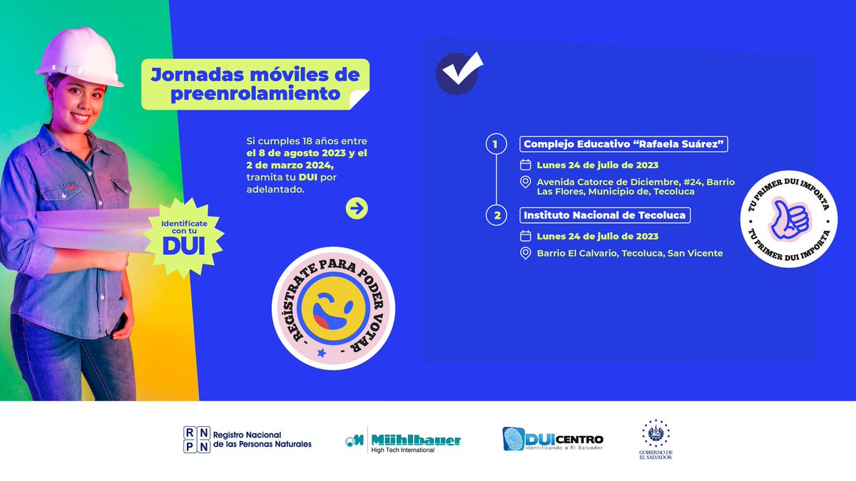 rnpn_sv's tweet photo. Si eres estudiante de los siguientes centros educativos, recuerda que puedes tramitar tu DUI de manera anticipada hoy mismo. ⬇️
#PrimerDUI #Identifícate https://t.co/shj4AR1d2q