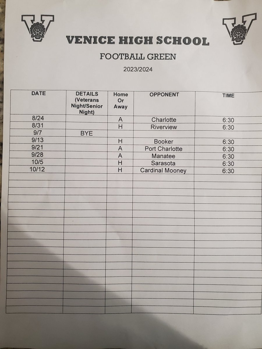 Excited for my second szn of football at Venice High School here is the schedule for JV Green &amp; White💚🤍#ITSJUSTDIFFRENTHERE