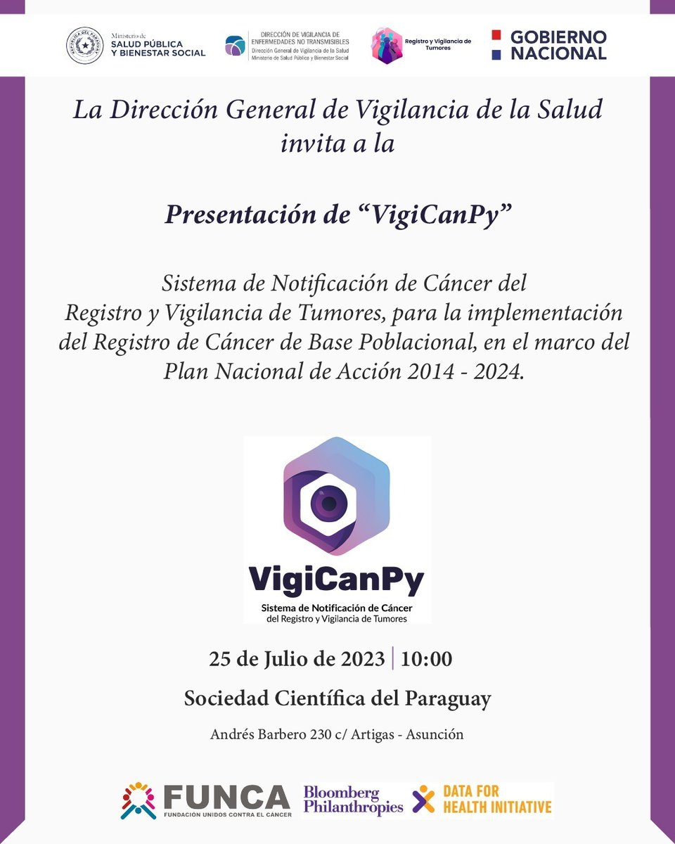 ISaludPy's tweet photo. VigiCanPy mañana martes 25 de Julio | 10:00🕙
Con la participación de nuestra Vicepresidente @rosagonzalezleo https://t.co/g8e2UkW9lv