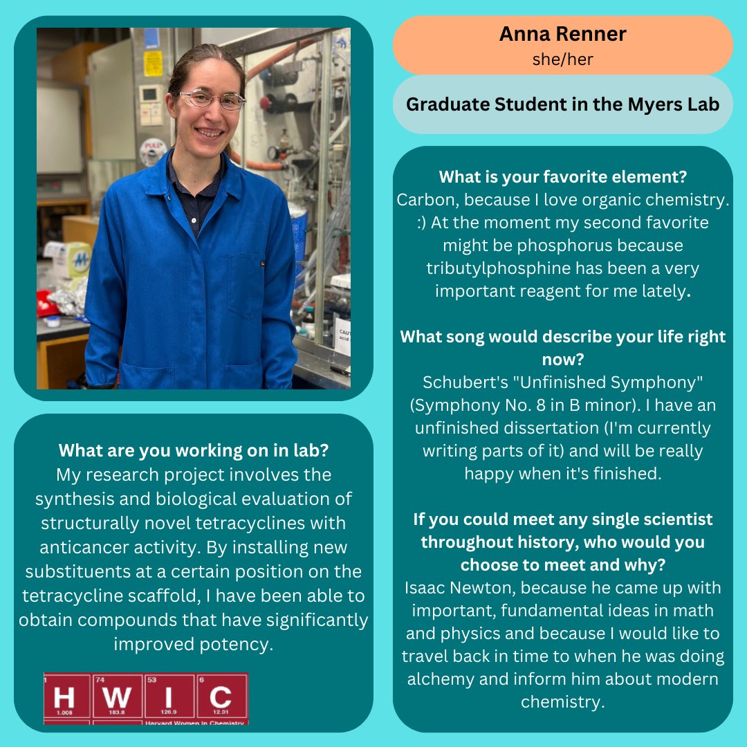 Spotlight on Anna from the Myers Lab - wish her luck as she works through her thesis writing and research! More at harvardwic.org/spotlight