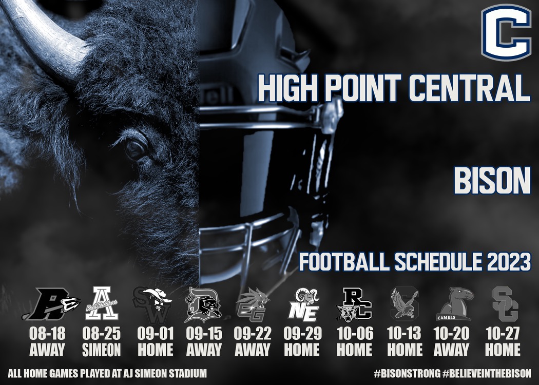 Come out and support the High Point Central Bison Football Team this year!! Fill those stands and cheer us to victory!! #BisonPride #BelieveInTheBison