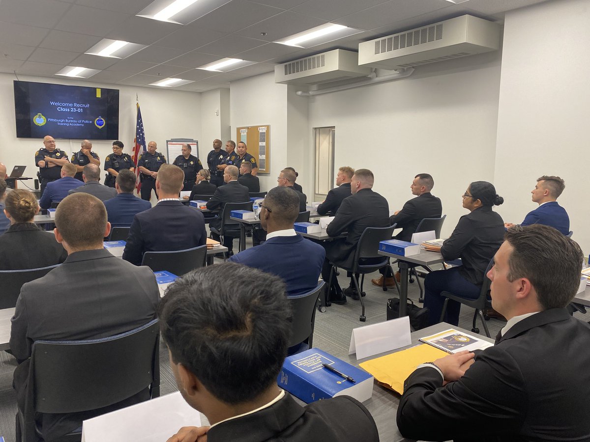 Chief Larry Scirotto and command staff welcomed the newest recruit class as they begin day one of their training to become Pittsburgh Police officers.

The class consists of 30 recruits who will complete 33 weeks of classroom training followed by 12 weeks of field training.
