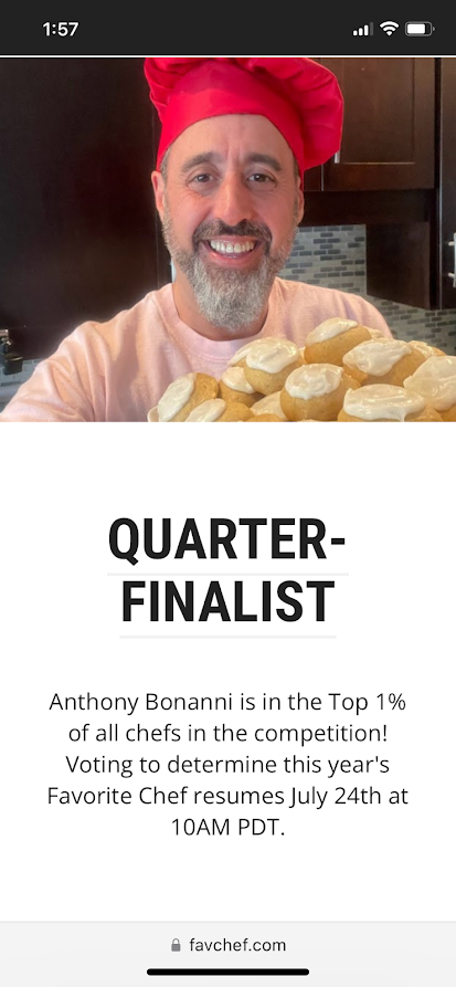 Somehow I made it into the quarterfinals! But I need to be in first place to make it to the semis so if and when you have a moment, please click on the link to cast your free vote! Thank you! Love you guys! xoxo favchef.com/2023/anthony-b…