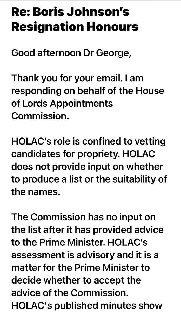 AlisonGeorge10's tweet photo. As do I!
We now know that #HOLAC’s role in screening nominations is minimal.
The Prime Minister & staff in @10DowningStreet alone have the power to approve or disapprove nominees who’ve been put forward for life peerages.
@Keir_Starmer
@EdwardJDavey
@CarolineLucas
1/ https://t.co/9JkDpMHPzY