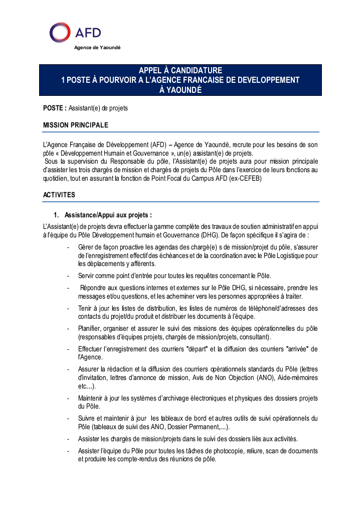 LoumaJobs's tweet photo. L'Agence Française de Développement (AFD) recrute un Assistant (e) de Projets.

Lieu : Yaoundé
Délai : 28/07/2023

Like et retweet pour partager l'information avec ton réseau 😉 https://t.co/lQq0Q2L090