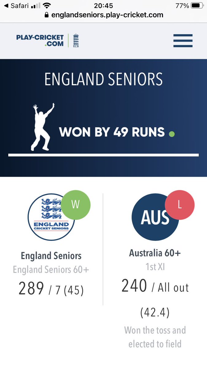 Well played @englandover60s ! Fantastic win at <a href="/CampdenCricket/">Chipping Campden CC</a> which makes it 3-1 in the series and secures the Grey Ashes 👏 👏