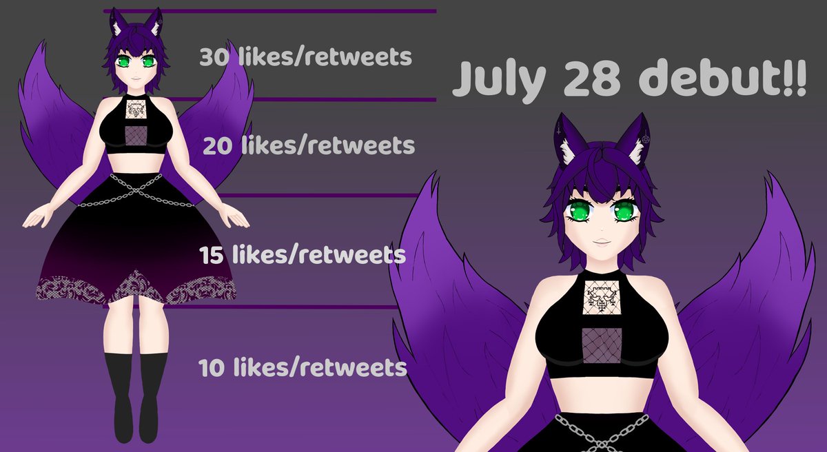 Y'all did it!! Here's the full #modelreveal !!!!!! i cant wait to show you all her this FRIDAY!!!  Is the rigging the best? nope. is it my first attempt? you betcha!!!
art/rigging: ME
#vtuberdebut #VtuberSupport