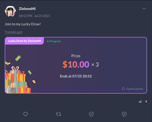 Testuje nową funkcje w <a href="/DeBankDeFi/">DeBank</a>.

Do zgarnięcia dla was 3 razy 10$

Wchodzicie w link, dajesz mi obserwacje, robisz RT (wszystko na DeBank) i czekasz na wyniki!

Link w tweet poniżej: