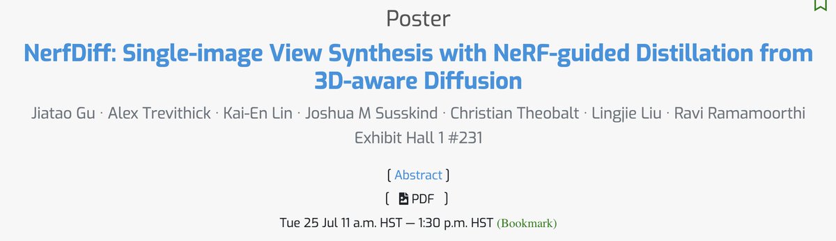 thoma_gu's tweet image. Excited to be in person for #ICML2023 in Hawai&apos;i🌴🌊! I&apos;ll be presenting two posters (Nerfdiff, σREPARAM) on Tuesday and giving a contributed talk (BOOT) at the spigmworkshop.github.io on Friday. Please ping me if you want to chat about diffusion models, transformers, and 3D!!
